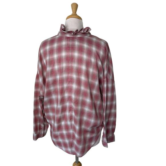 A SHIRT THING PENELOPE PLAID Ruffle Collar Long Sleeve Size Small - Picture 7 of 10